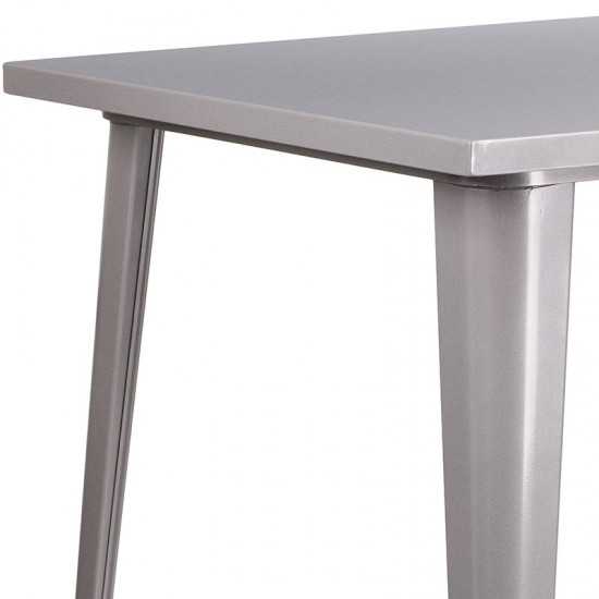 Commercial Grade 31.5" Square Silver Metal Indoor-Outdoor Bar Height Table