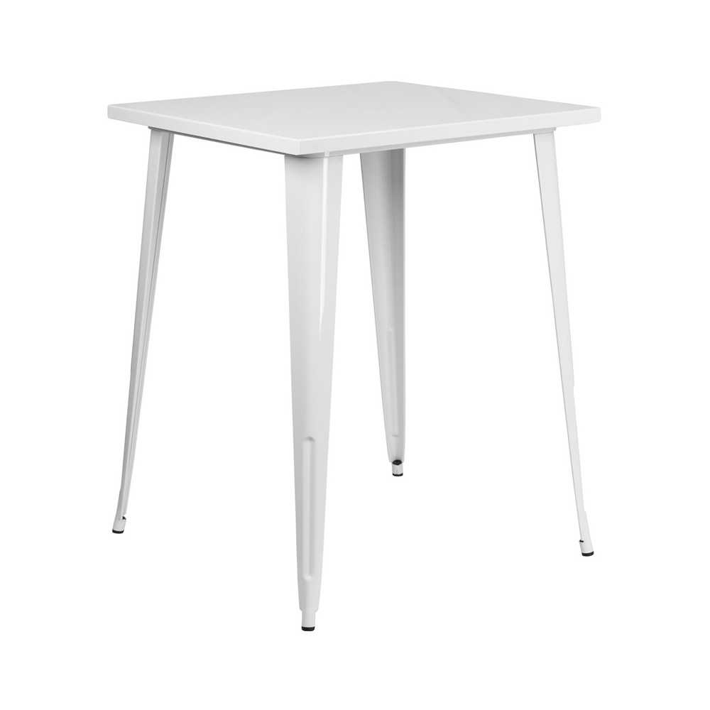 Commercial Grade 31.5" Square White Metal Indoor-Outdoor Bar Height Table