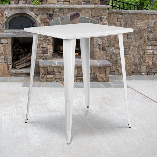 Commercial Grade 31.5" Square White Metal Indoor-Outdoor Bar Height Table