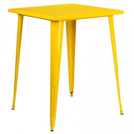 Commercial Grade 31.5" Square Yellow Metal Indoor-Outdoor Bar Height Table