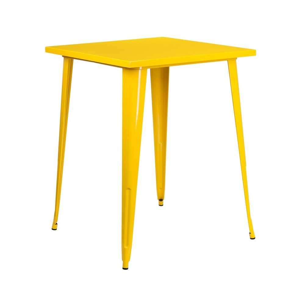 Commercial Grade 31.5" Square Yellow Metal Indoor-Outdoor Bar Height Table