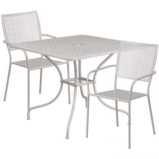 Commercial Grade 35.5" Square Light Gray Indoor-Outdoor Steel Patio Table Set with 2 Square Back Chairs