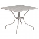 Commercial Grade 35.5" Square Light Gray Indoor-Outdoor Steel Patio Table Set with 2 Square Back Chairs