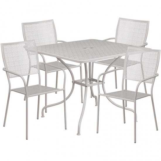 Commercial Grade 35.5" Square Light Gray Indoor-Outdoor Steel Patio Table Set with 4 Square Back Chairs