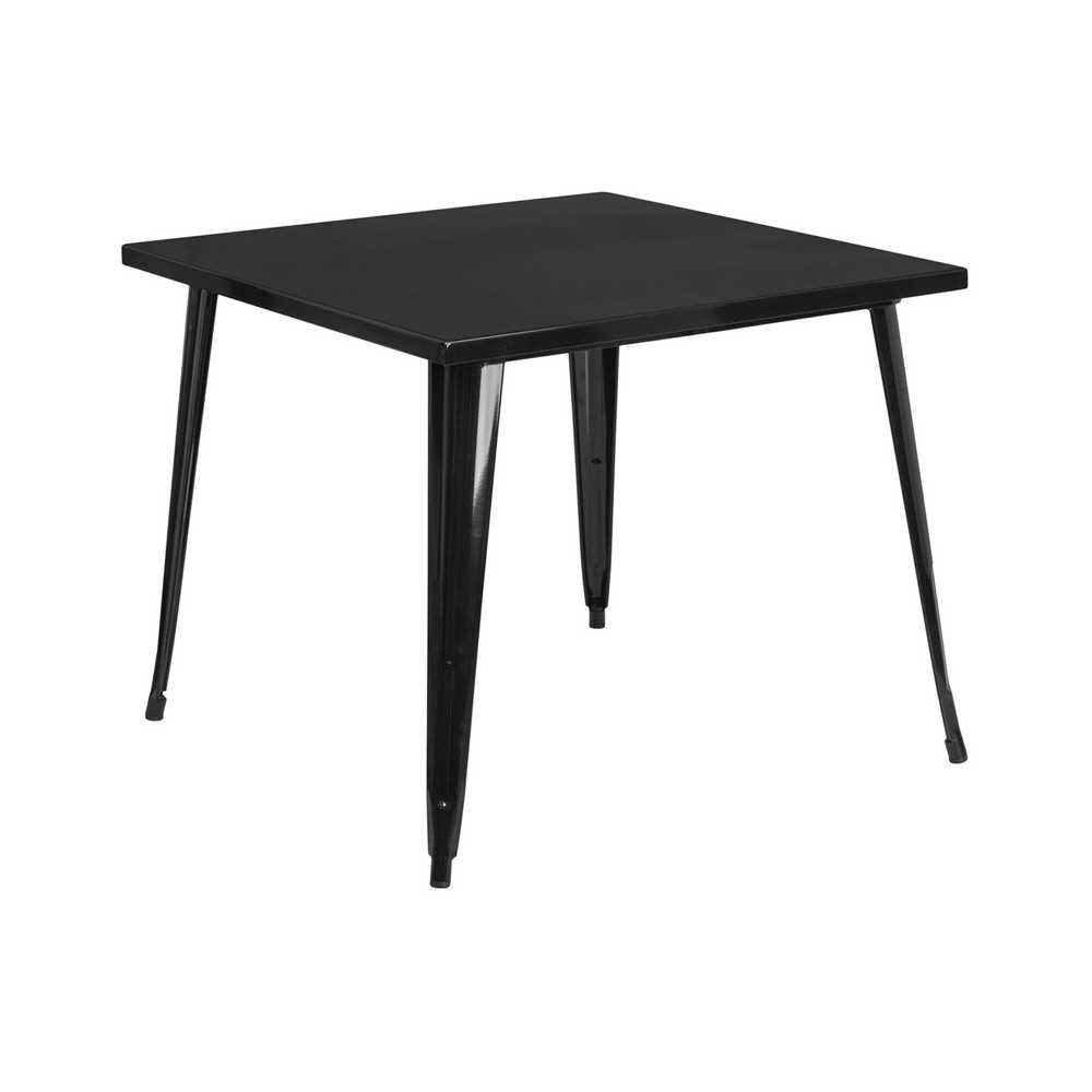 Commercial Grade 35.5" Square Black Metal Indoor-Outdoor Table