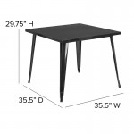 Commercial Grade 35.5" Square Black Metal Indoor-Outdoor Table