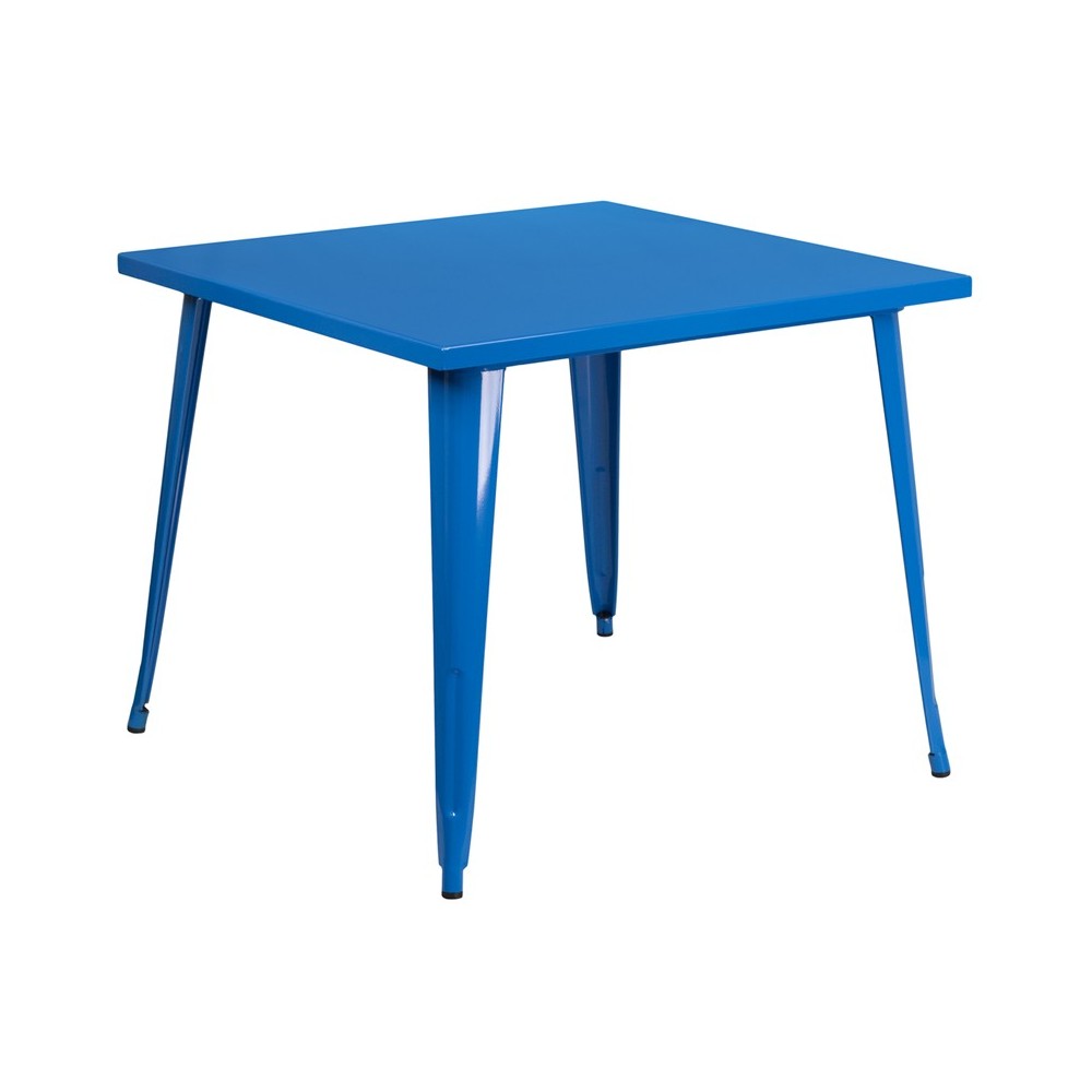 Commercial Grade 35.5" Square Blue Metal Indoor-Outdoor Table