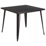 Commercial Grade 35.5" Square Black-Antique Gold Metal Indoor-Outdoor Table