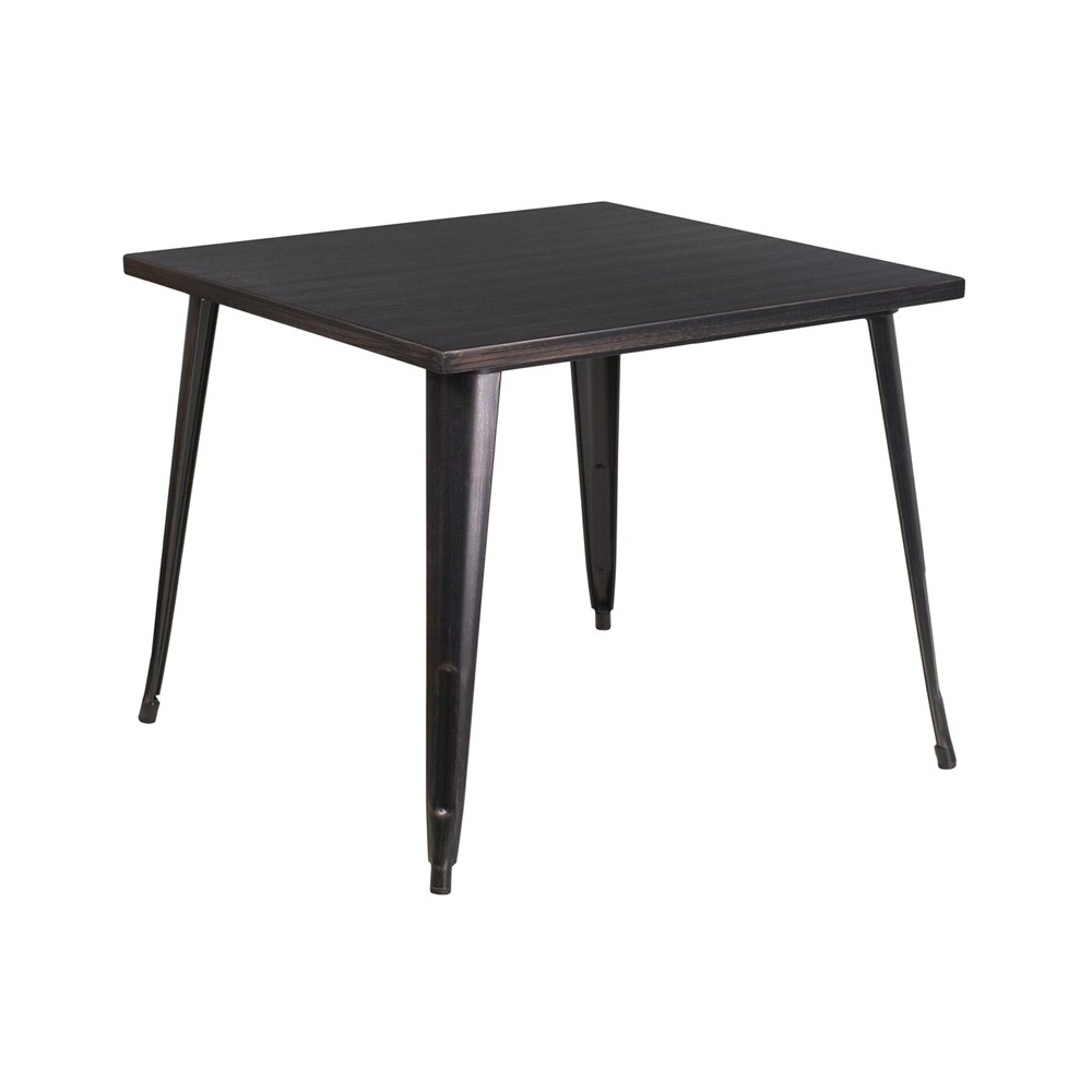 Commercial Grade 35.5" Square Black-Antique Gold Metal Indoor-Outdoor Table