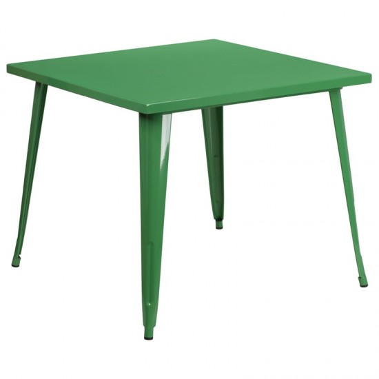 Commercial Grade 35.5" Square Green Metal Indoor-Outdoor Table