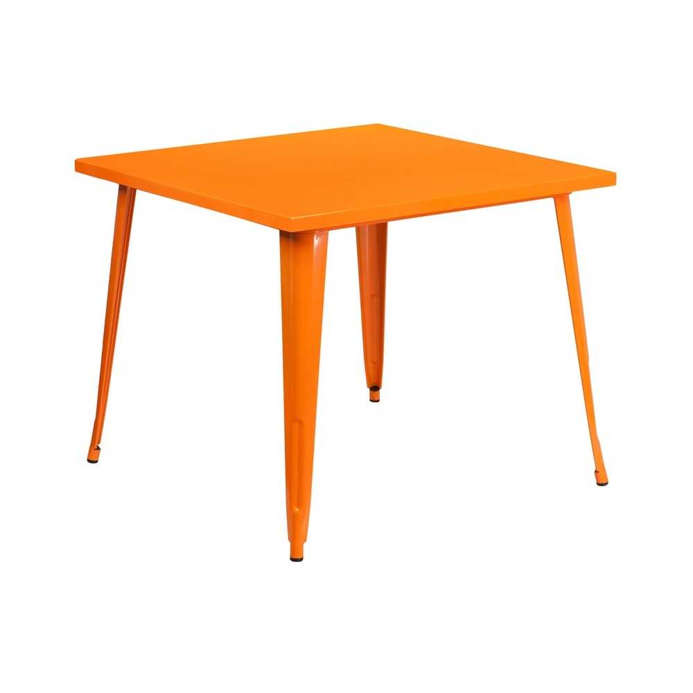 Commercial Grade 35.5" Square Orange Metal Indoor-Outdoor Table Commercial Grade 35.5" Square Orange Metal Indoor-Outdoor Table