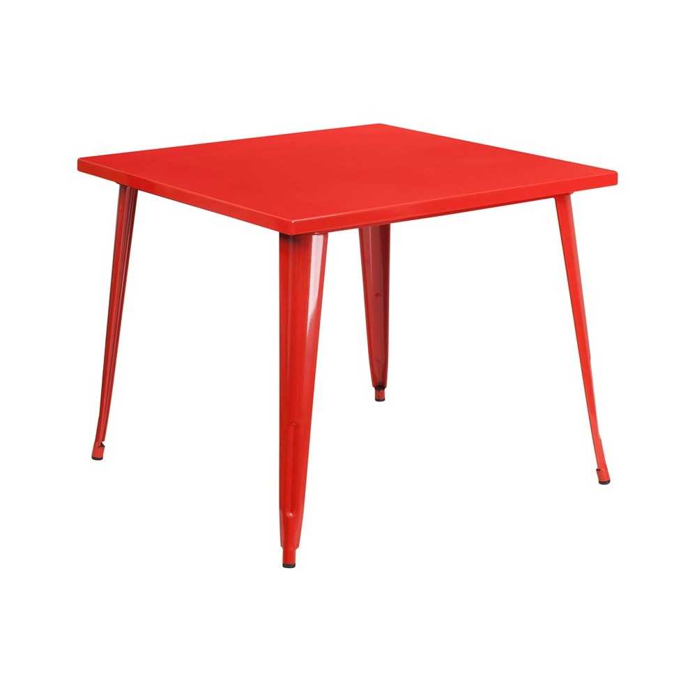 Commercial Grade 35.5" Square Red Metal Indoor-Outdoor Table