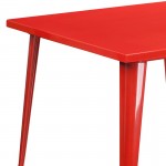 Commercial Grade 35.5" Square Red Metal Indoor-Outdoor Table