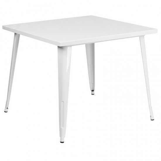 Commercial Grade 35.5" Square White Metal Indoor-Outdoor Table