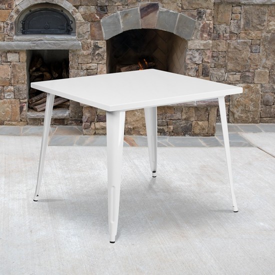 Commercial Grade 35.5" Square White Metal Indoor-Outdoor Table