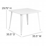 Commercial Grade 35.5" Square White Metal Indoor-Outdoor Table