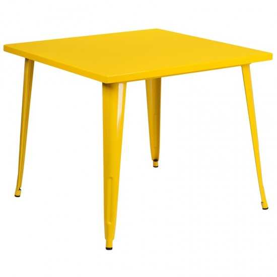 Commercial Grade 35.5" Square Yellow Metal Indoor-Outdoor Table