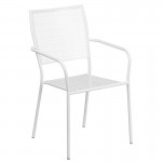 Commercial Grade 35.5" Square White Indoor-Outdoor Steel Patio Table Set with 4 Square Back Chairs
