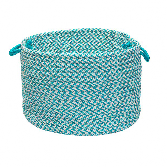 Colonial Mills Basket Outdoor Houndstooth Tweed Turquoise Round