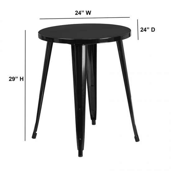 Commercial Grade 24" Round Black Metal Indoor-Outdoor Table