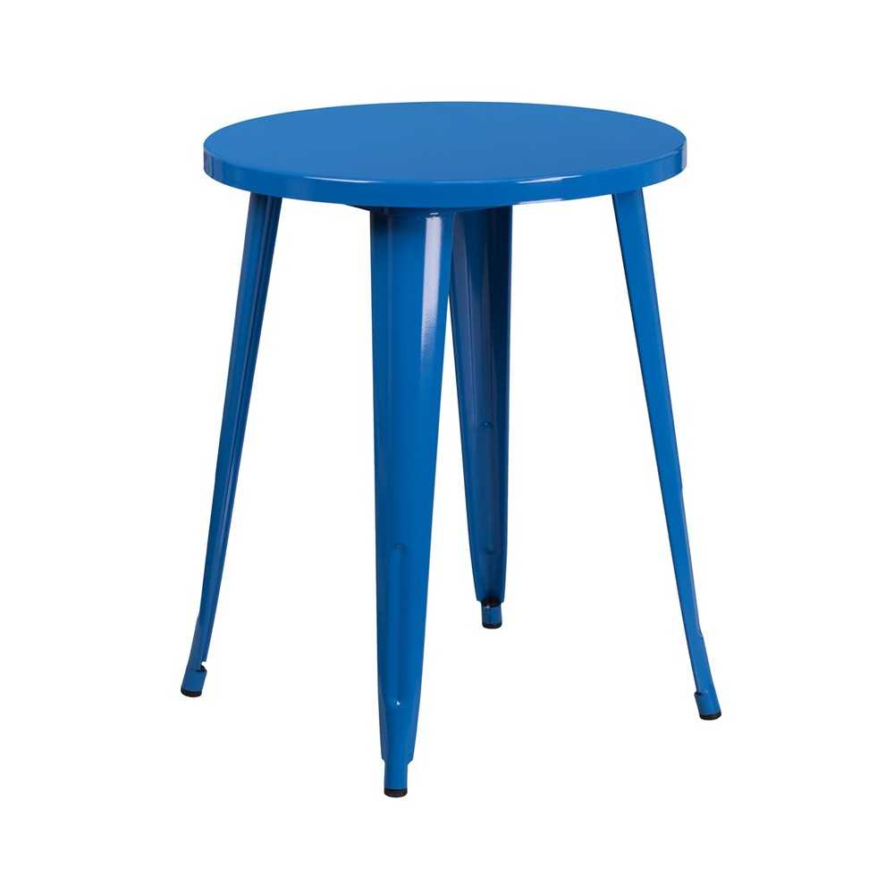 Commercial Grade 24" Round Blue Metal Indoor-Outdoor Table