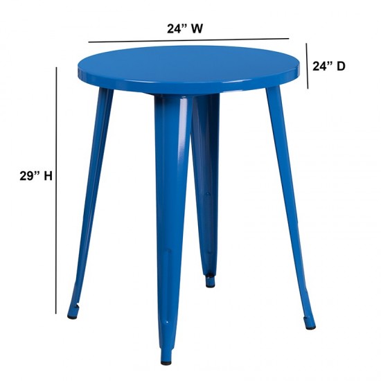 Commercial Grade 24" Round Blue Metal Indoor-Outdoor Table