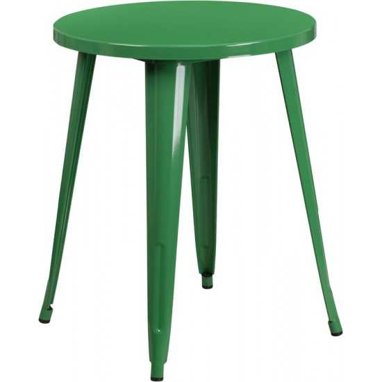 Commercial Grade 24" Round Green Metal Indoor-Outdoor Table