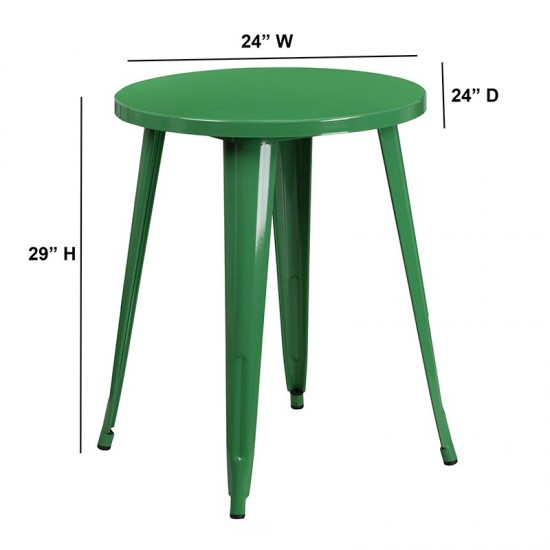 Commercial Grade 24" Round Green Metal Indoor-Outdoor Table