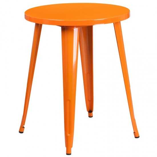 Commercial Grade 24" Round Orange Metal Indoor-Outdoor Table