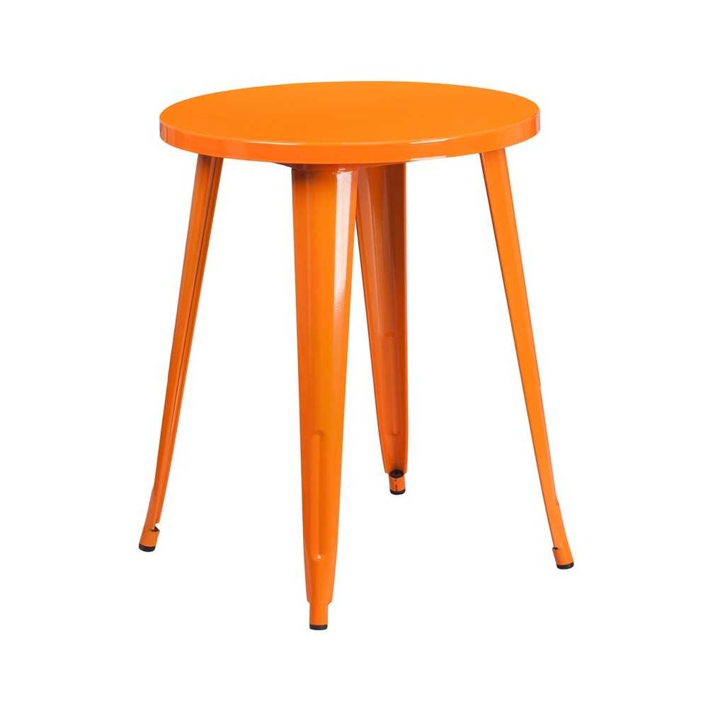 Commercial Grade 24" Round Orange Metal Indoor-Outdoor Table