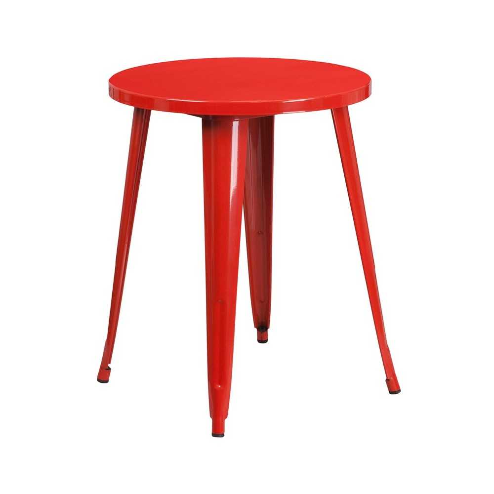 Commercial Grade 24" Round Red Metal Indoor-Outdoor Table