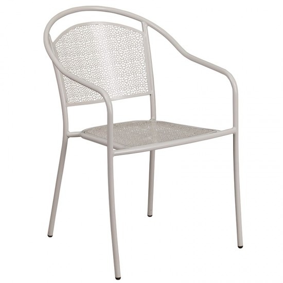 Commercial Grade 35.5" Square Light Gray Indoor-Outdoor Steel Patio Table Set with 2 Round Back Chairs