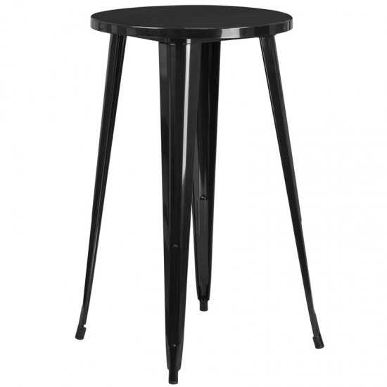 Commercial Grade 24" Round Black Metal Indoor-Outdoor Bar Height Table