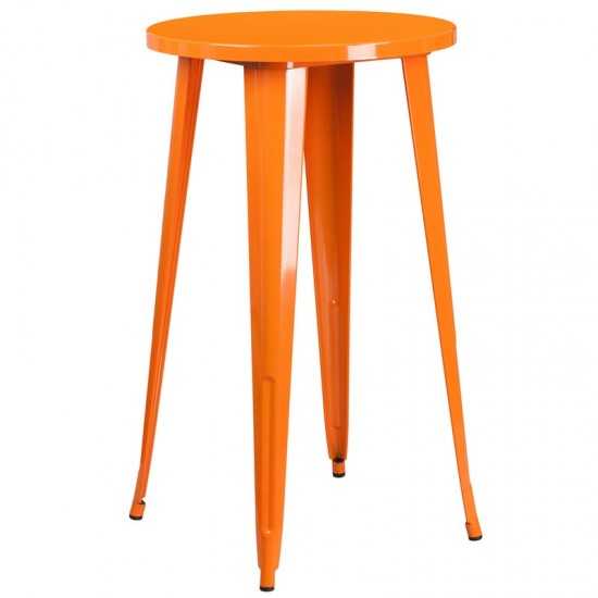 Commercial Grade 24" Round Orange Metal Indoor-Outdoor Bar Height Table