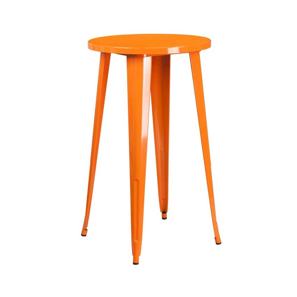 Commercial Grade 24" Round Orange Metal Indoor-Outdoor Bar Height Table