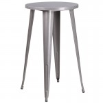 Commercial Grade 24" Round Silver Metal Indoor-Outdoor Bar Height Table