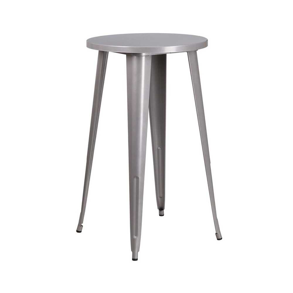 Commercial Grade 24" Round Silver Metal Indoor-Outdoor Bar Height Table