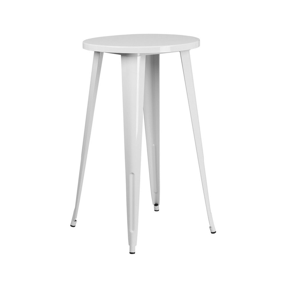 Commercial Grade 24" Round White Metal Indoor-Outdoor Bar Height Table