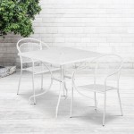 Commercial Grade 35.5" Square White Indoor-Outdoor Steel Patio Table Set with 2 Round Back Chairs