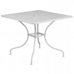 Commercial Grade 35.5" Square White Indoor-Outdoor Steel Patio Table Set with 2 Round Back Chairs