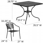 Commercial Grade 35.5" Square Black Indoor-Outdoor Steel Patio Table Set with 4 Round Back Chairs