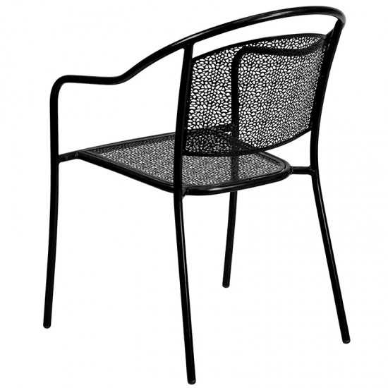 Commercial Grade 35.5" Square Black Indoor-Outdoor Steel Patio Table Set with 4 Round Back Chairs