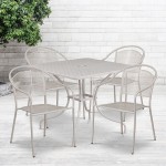 Commercial Grade 35.5" Square Light Gray Indoor-Outdoor Steel Patio Table Set with 4 Round Back Chairs