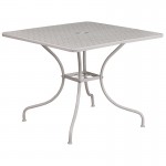 Commercial Grade 35.5" Square Light Gray Indoor-Outdoor Steel Patio Table Set with 4 Round Back Chairs