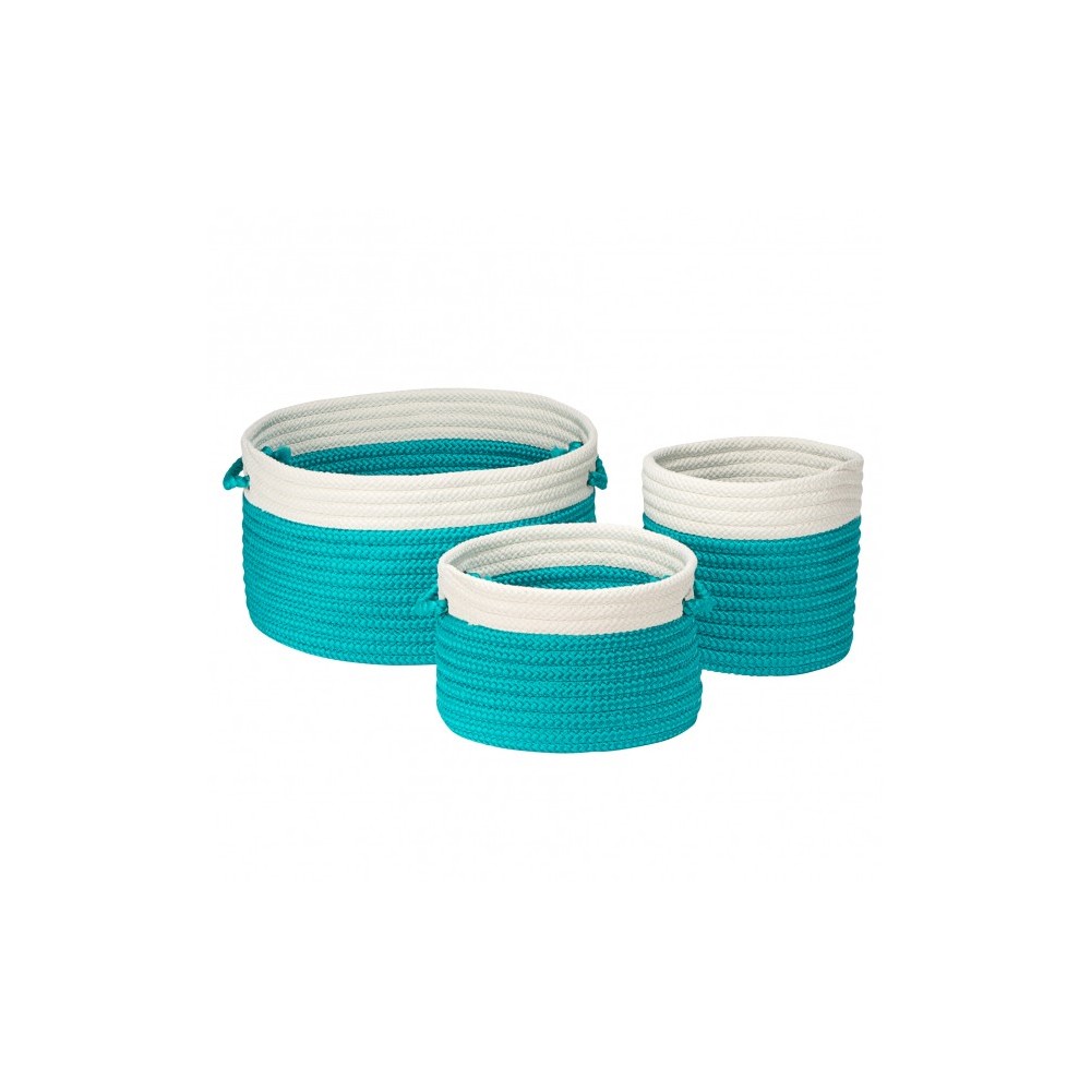 Colonial Mills Basket Poolboy 3-Piece Indoor Outdoor Basket Set Teal Round