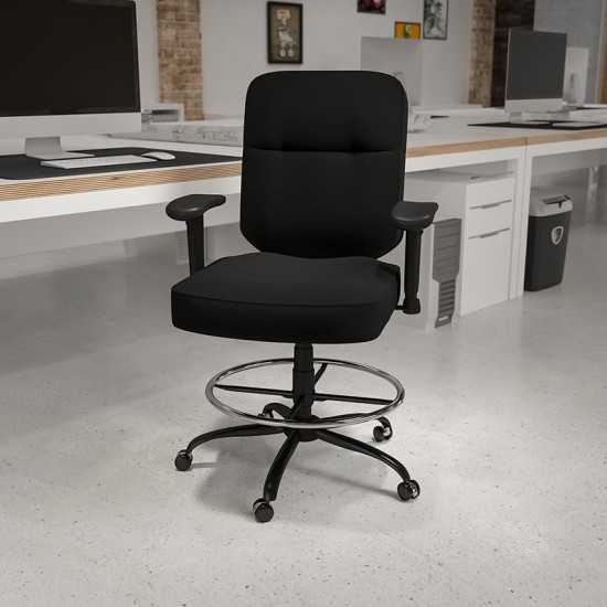 Big & Tall 400 lb. Rated Black Fabric Rectangular Back Ergonomic Draft Chair with Adjustable Arms