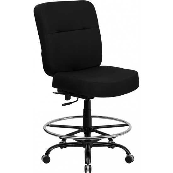 Big & Tall 400 lb. Rated Black Fabric Ergonomic Drafting Chair with Rectangular Back