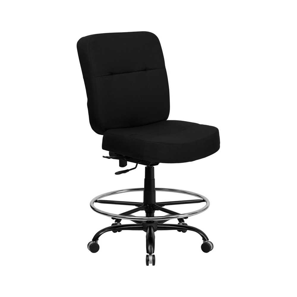 Big & Tall 400 lb. Rated Black Fabric Ergonomic Drafting Chair with Rectangular Back