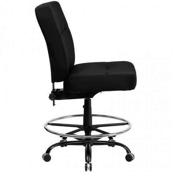 Big & Tall 400 lb. Rated Black Fabric Ergonomic Drafting Chair with Rectangular Back