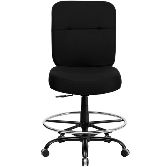 Big & Tall 400 lb. Rated Black Fabric Ergonomic Drafting Chair with Rectangular Back